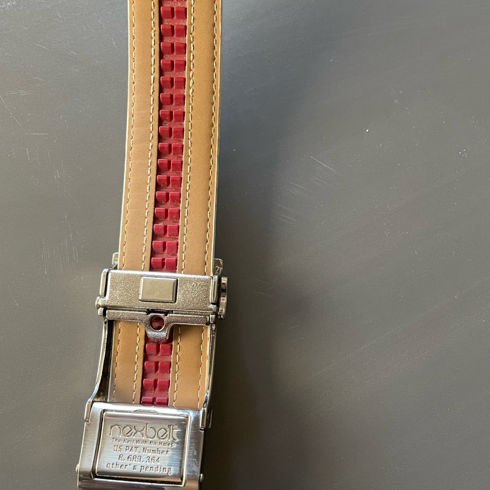 Nexbelt Ratchet Leather belt White w Silver Hardware 25-32 - Picture 2 of 6